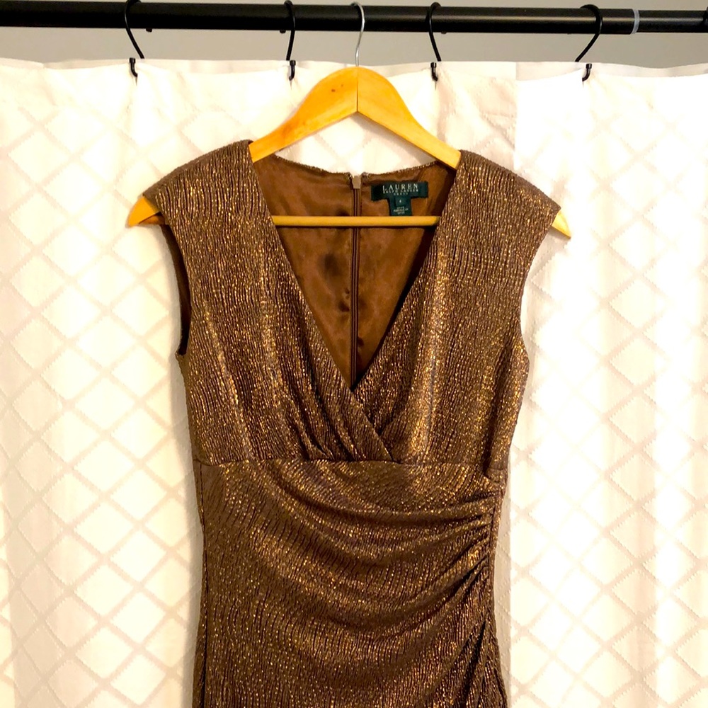 Ralph Lauren gold faux wrap dress